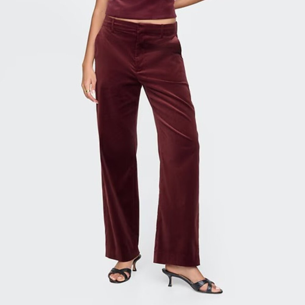 High Rise Velvet Straight Pants - Gap - Noir Red